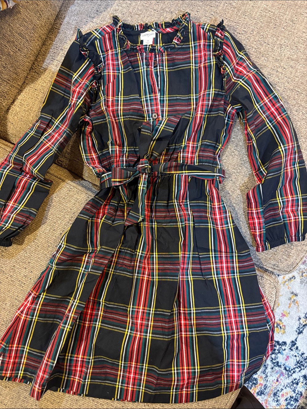CrewCuts Girls' Plaid Belted Long-Sleeve Dress - tartan plaid size 10